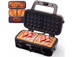 KitchenBrothers 3-in-1 Contactgrill - Wafelijzer - Tosti Apparaat - BPA-vrij - 1200W - Verwisselbare Platen - RVS