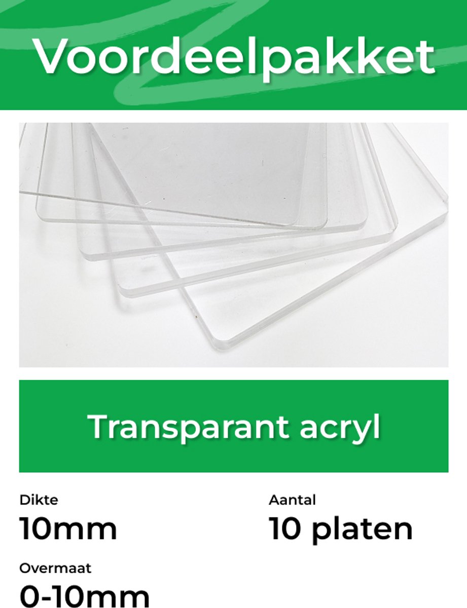 Voordeelpakket Acrylaat 300 x 200mm - Transparant PMMA - per 10 platen - Dikte: 10mm