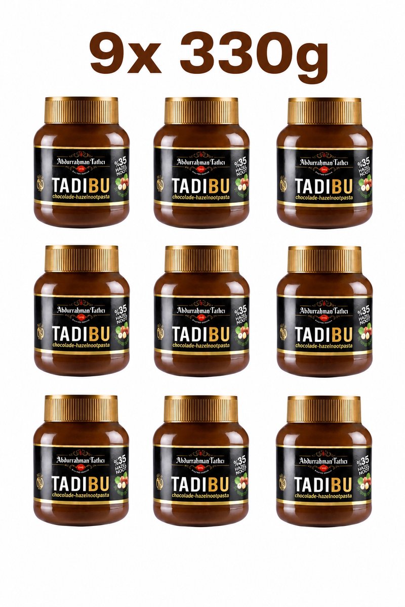 Tadibu Kakao Hazelnootpasta 9x330g Voordeelpak – Kakaolu Findik Ezmesi 35% Hazelnoten | Glutenvrij | Zonder Toevoegingen | Laag Suiker