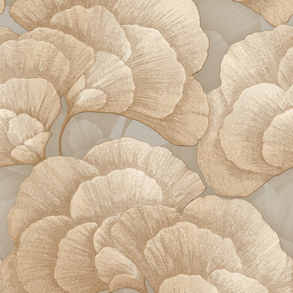 Bloemen behang Profhome RE521014-DI vliesbehang hardvinyl warmdruk in reliëf gestempeld met bloemmotief en parelmoer effect beige parelmoer-grijs goud 5,33 m2