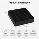 Zwarte organizer met 24 vakken, 30x30x9 cm, ideaal voor sokken, ondergoed, zakdoeken en haaraccessoires.