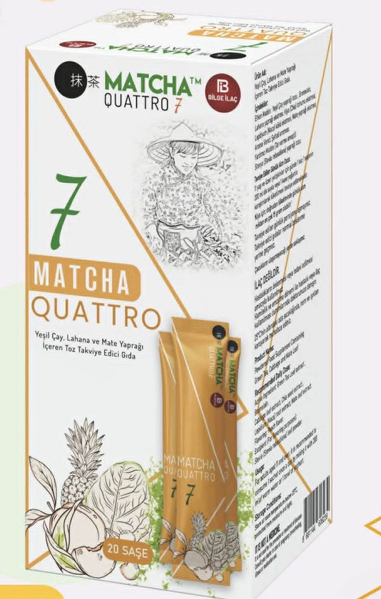 Matcha Quattro 7 Poeder Sachets – Perziksmaak – Voedingssupplement met Groene Thee & Mate – 20 Stuks