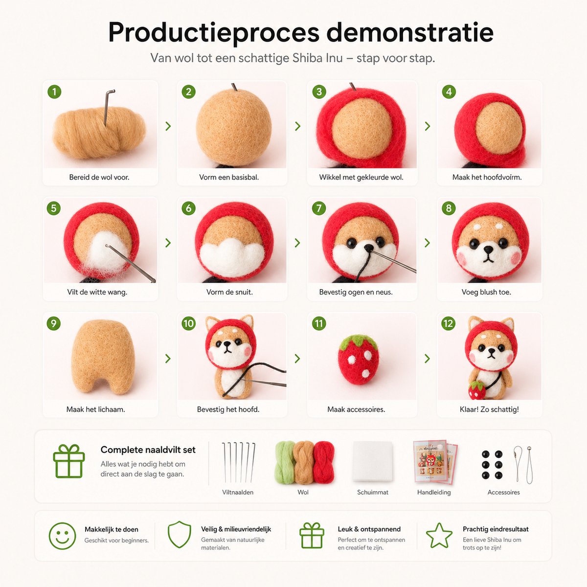 BOTC Naaldvilten - 45-Delig Starterset - Incl. Tools - Needle felting - Pakket - Gekaarde wol - Viltnaalden — afbeelding 5
