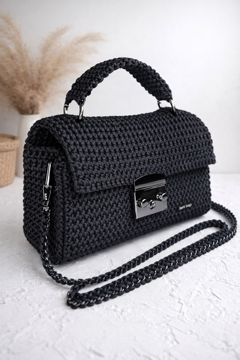 JeM Bags Schoudertas - Handgemaakt Gehaakt - Zwart - Crossbody met Ketting