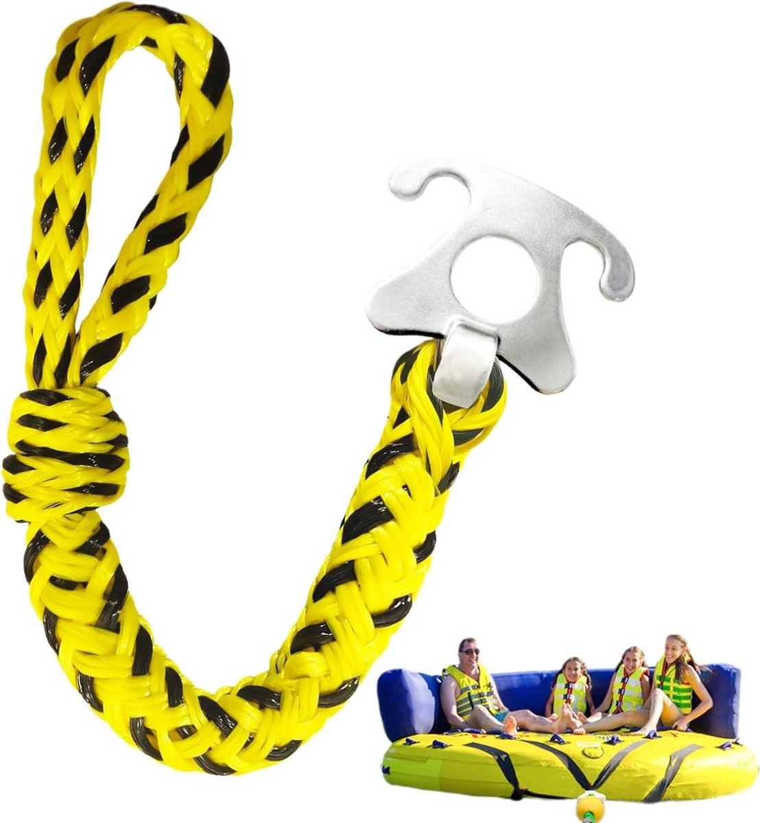 Sleeptouw voor boot - Watersport touw - Watersport activiteiten - Roestvrijstalen sluiting - 56.5 cm - Geel