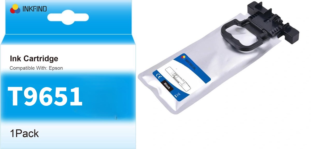 INKFIND T9651 Zwart inktcartridge compatibel met Epson T9651 C13T965140 Geschikt voor Epson WorkForce Pro WF-M5299DW Epson WorkForce Pro WF-M5799DWF Epson WorkForce Pro WF-M5298DW - 1 Pack BK
