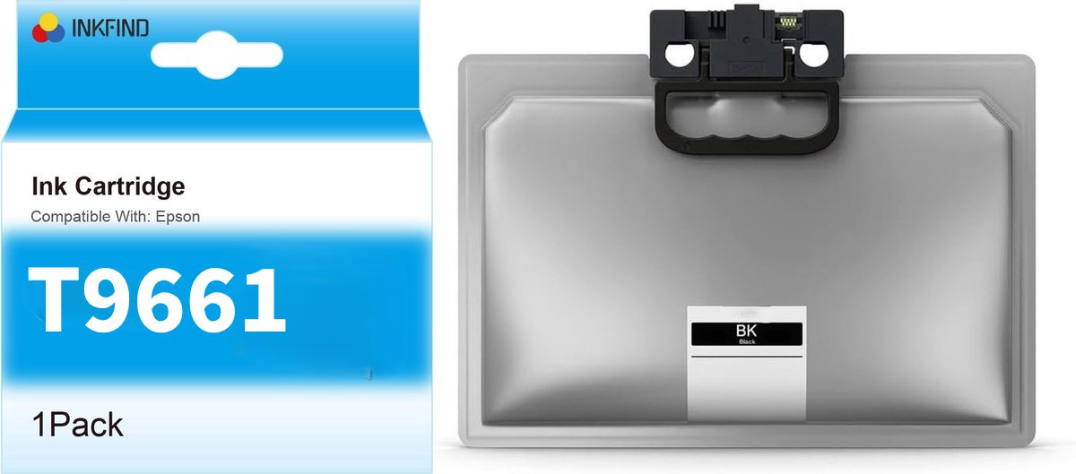 INKFIND T9661 Zwart inktcartridge compatibel met Epson T9661 C13T966140 Geschikt voor Epson WorkForce Pro WF-M5299DW Epson WorkForce Pro WF-M5799DWF Epson WorkForce Pro WF-M5298DW - 1 Pack BK