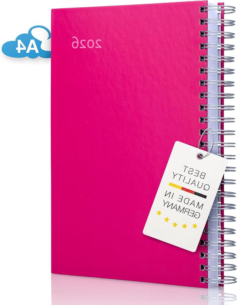 Dagelijkse Kalender - Bureauplanner - Afspraken Plannen - Ruimte per dag - A4 formaat - Framboos