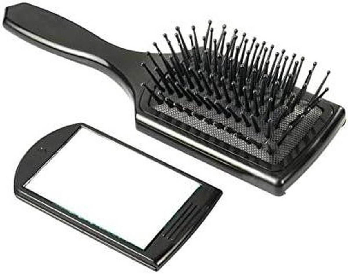 Mini Paddle Borstel - Reisborstel Spiegel - Haar Styling - Uitneembare Spiegel - Mini Formaat - Zwart