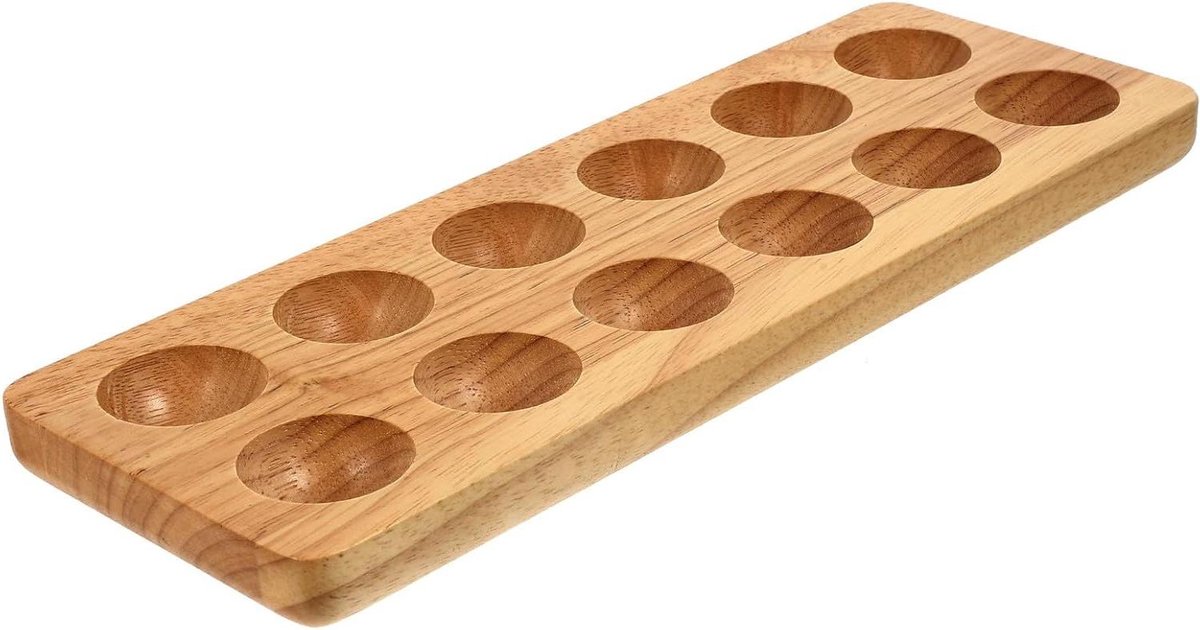 Houten Eierhouder - Eierrek Keuken - Eieren Organiseren - Dubbele Rij - 32 cm - Lichtbruin