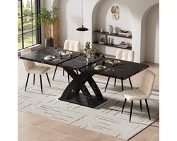 Lexiou Extendable Dining Table, Kitchen Table, Balcony Table, Wooden Table, Extendable Dining Table, 120-160 cm, Seats up to 6 People, Black