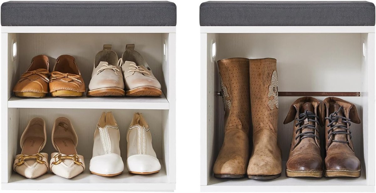 KAD® Modern Schoenenrek met Zitbank - Halbankje met Schoenenopbergvak - Stabiel Design - Wit - 42cm x 39cm x 28cm