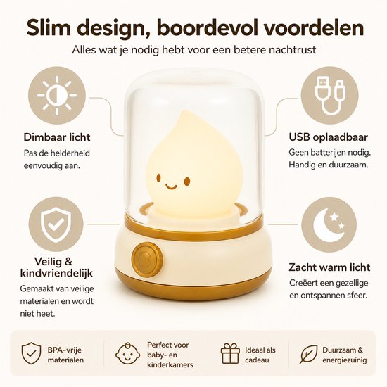 Lachende Nachtlampje - Dimbaar met LED - Lange werktijd - Kindvriendelijk ontwerp - Dimbaar, USB-oplaadbaar - LED - Timer - Schattig ontwerp van Merkloos — afbeelding 5