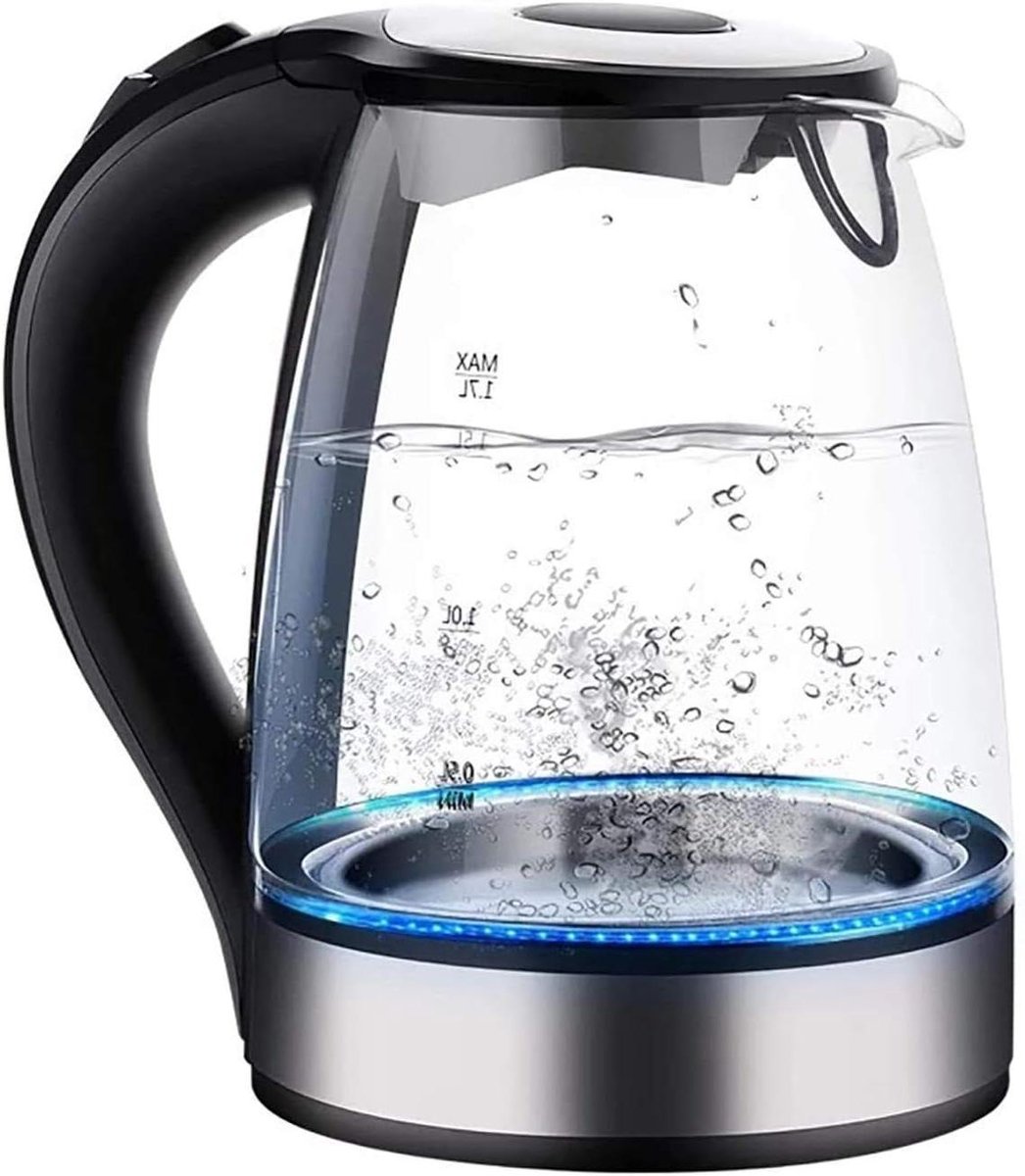 Elektrische Waterkoker - Glazen Theeketel - Snel Water Koken - Blauw LED Indicatielampje - 18 Liter Capaciteit - Transparant