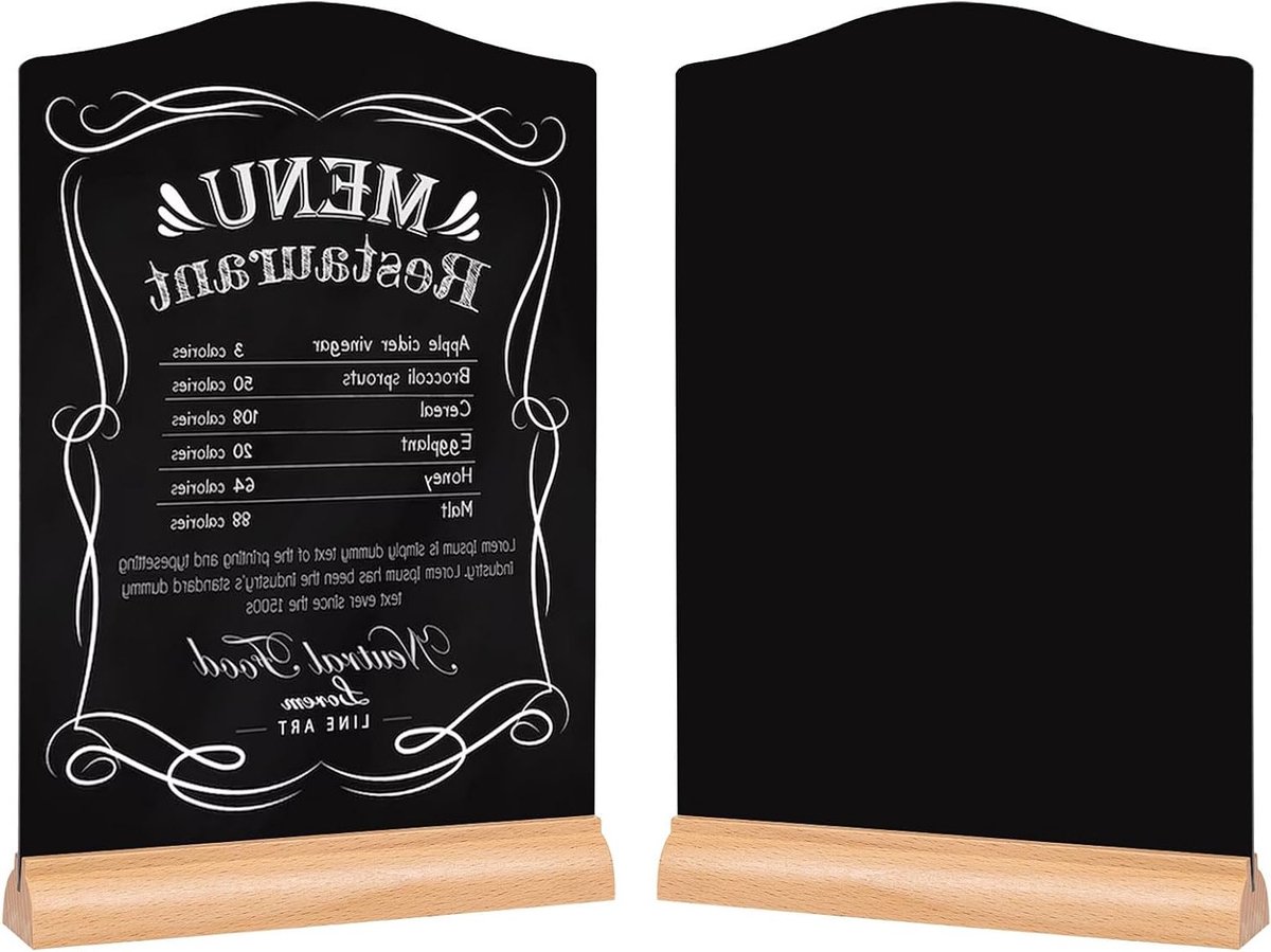 A4 Dubbelzijdige krijtborden met houten standaard, 2-pack, ideaal voor menu's en creatieve berichten