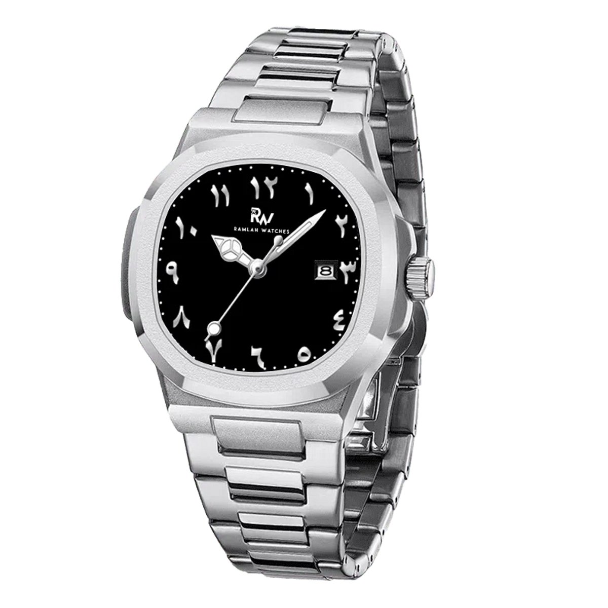 Ramlah Watches Al Awaal (The First) - Herenhorloge met Arabische cijfers - RVS - 41 mm - Zwart - Waterbestendig