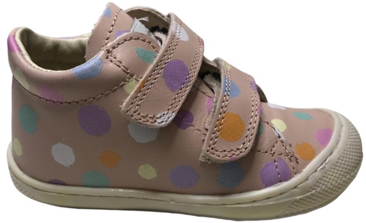 Naturino - Cocoon VL - Mt 20- velcro's bumper lederen sneakers - kleurrijke dots - roze