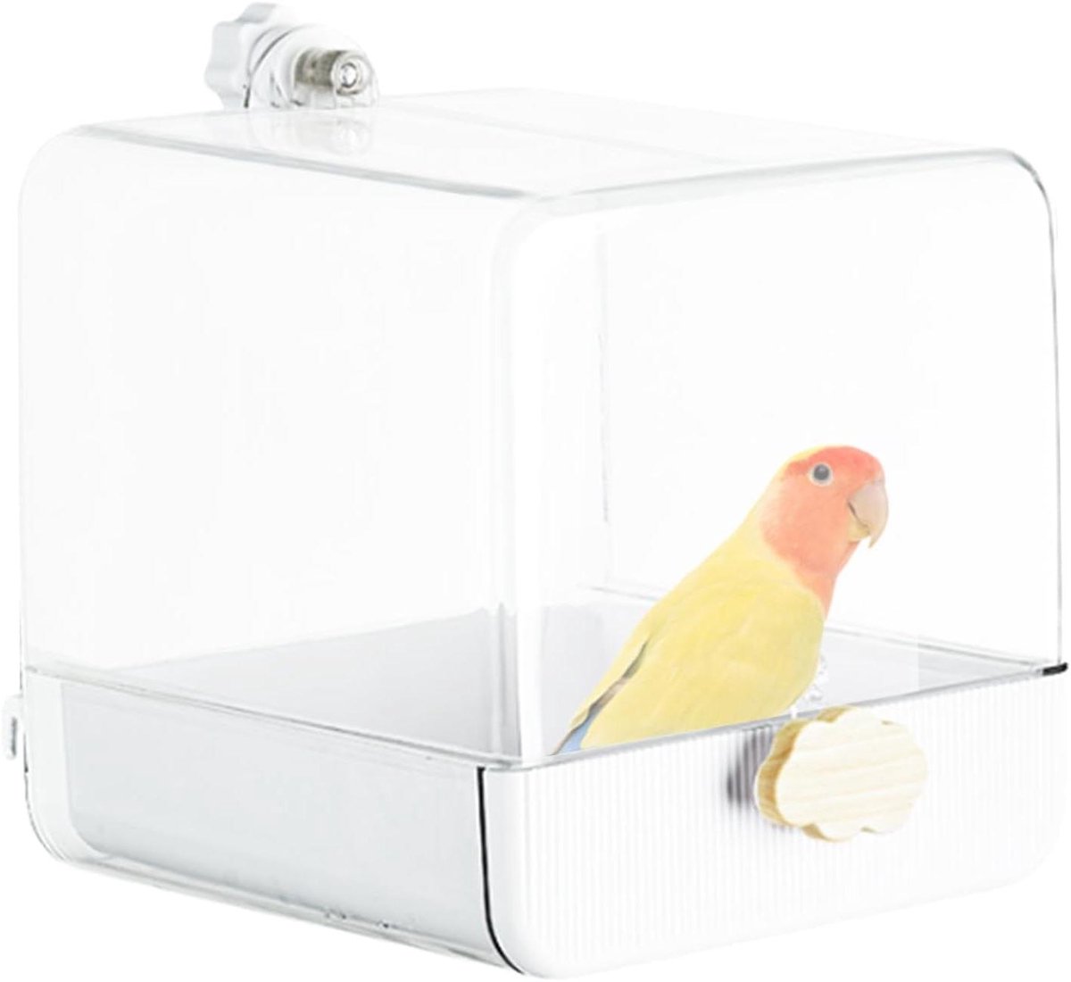Vogelbad Kooi - Papegaaienbad Douche - Vogel Verzorging - Transparant Ontwerp - 17 x 17 x 17 cm - Wit Geel