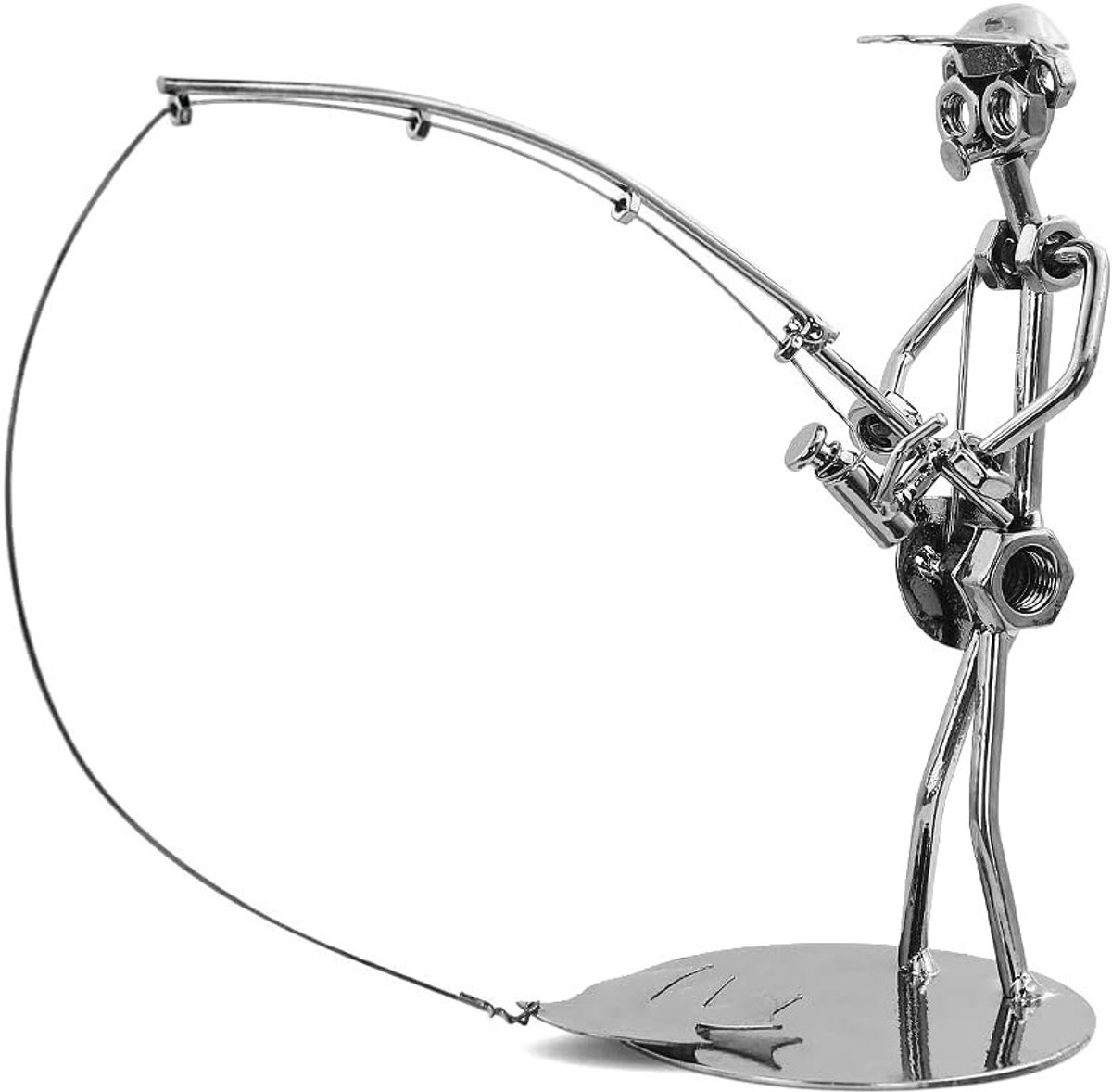 Vintage IJzeren Kunst Vissers Ornament - Unieke Metalen Beeldjes voor Vissers, Handgemaakt Decor voor Thuis en Kantoor, Perfect Cadeau voor Vissersliefhebbers