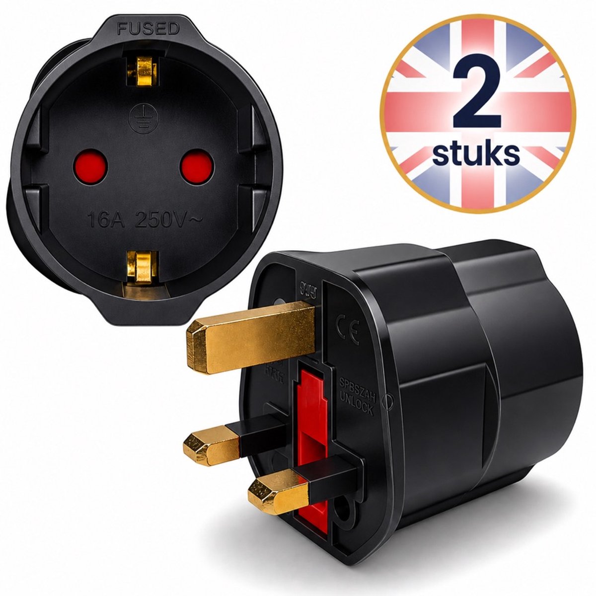 DEGG® - 2x Reisstekker Engeland – Type G Adapter – EU naar UK Stekker – 2 Stuks – Voor Schotland, Malta, Singapore, Hong Kong en Meer – Zwart