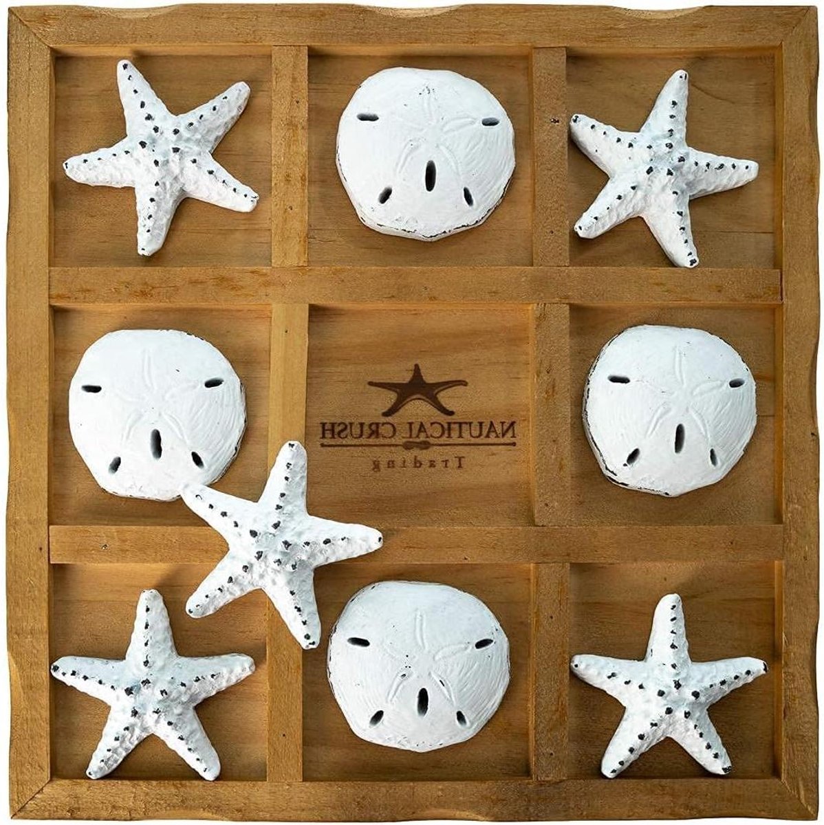 Tic-Tac-Toe Spel - Kustdecoratie - Woonkamer Decor - Met Zeesterren - 9x9 Inch - Wit