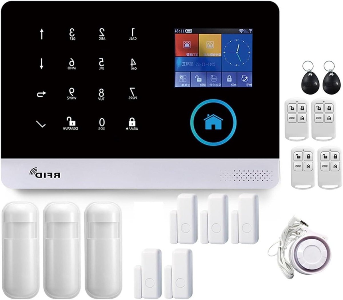 Slim Alarmsysteem - Thuisbeveiliging WiFi GSM - Huis Beveiligen - Touchscreen Toetsenbord - 185x125x14.7mm - Wit