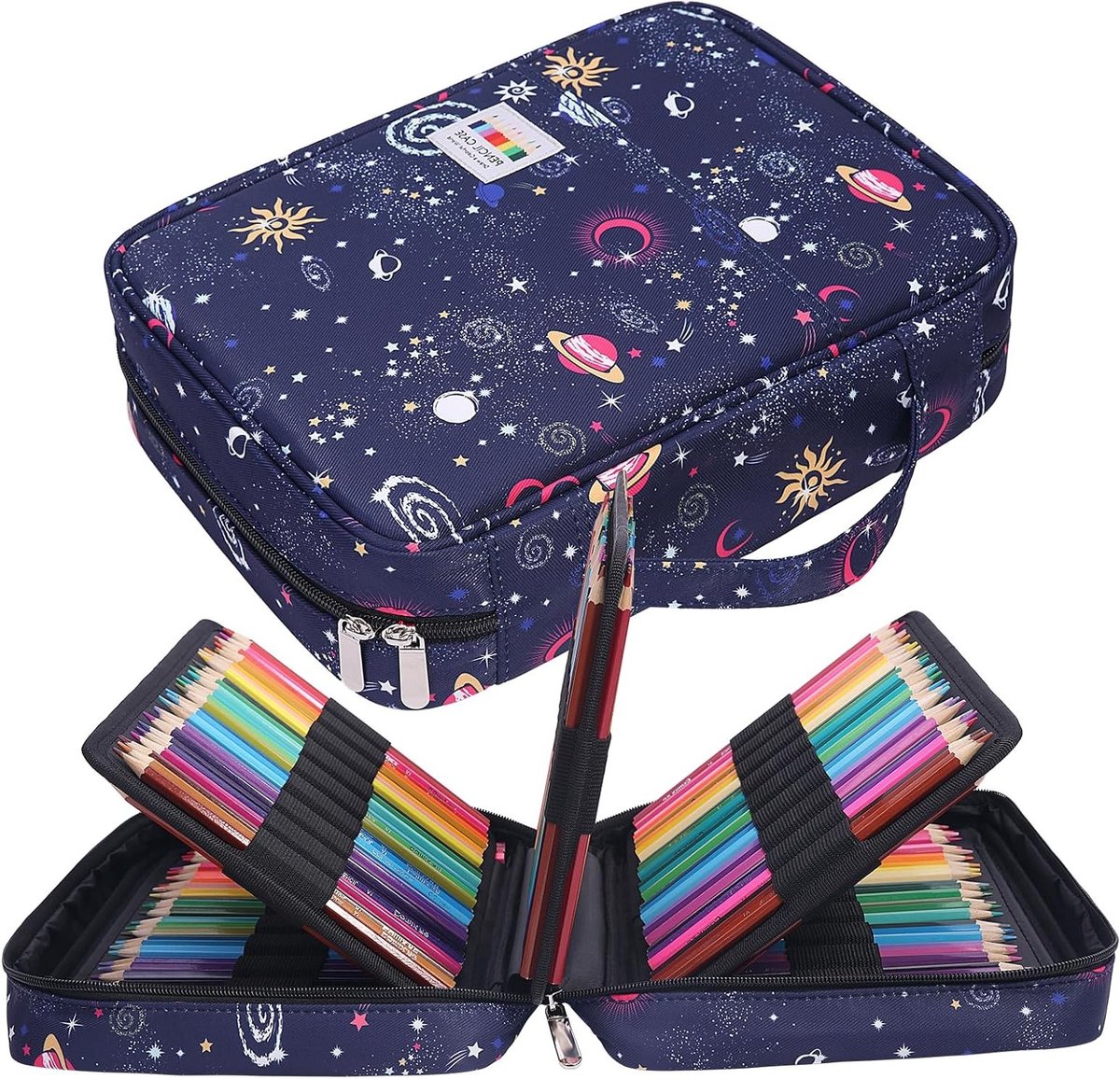 Pencil Case voor 220 Kleurpotloden, Ruime Opbergruimte, Waterdicht en Geschikt voor Waterverf, Markers en Gelpennen, Perfect Cadeau voor Kunststudenten, Nachtelijke Sterrenhemel, XXL Formaat