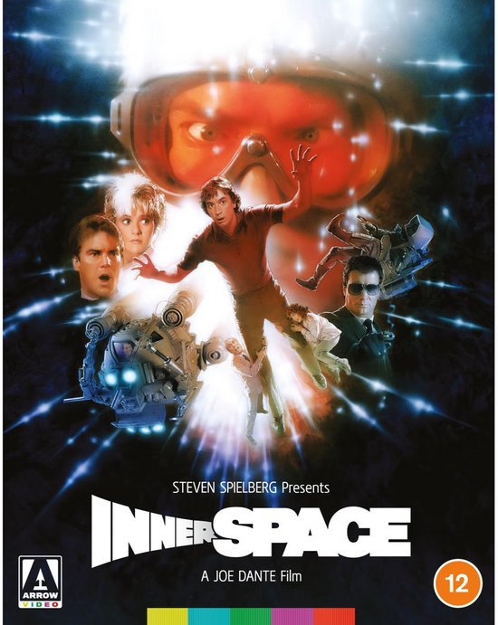 Innerspace Blu-ray cover met acteurs en schip, met '12' leeftijdsclassificatie.