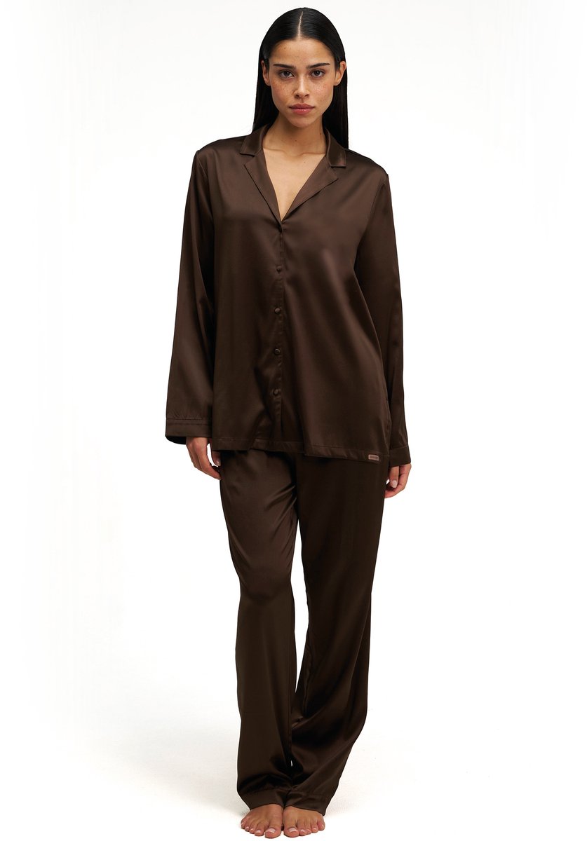 Dore & Rose - Premium Zijden Pyjama Dames - 100% Premium Zijden - Lichtgewicht - Extreem Zacht - Donkerbruin - M