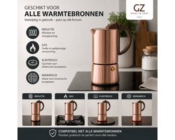 Gnali & Zani Chicca – Espresso Zonder Capsules – Cadeau voor Koffieliefhebber – Elegante Espressomachine die Mooi Staat in de Keuken – 3 Kopjes – Inductie Geschikt – Rose Goud RVS