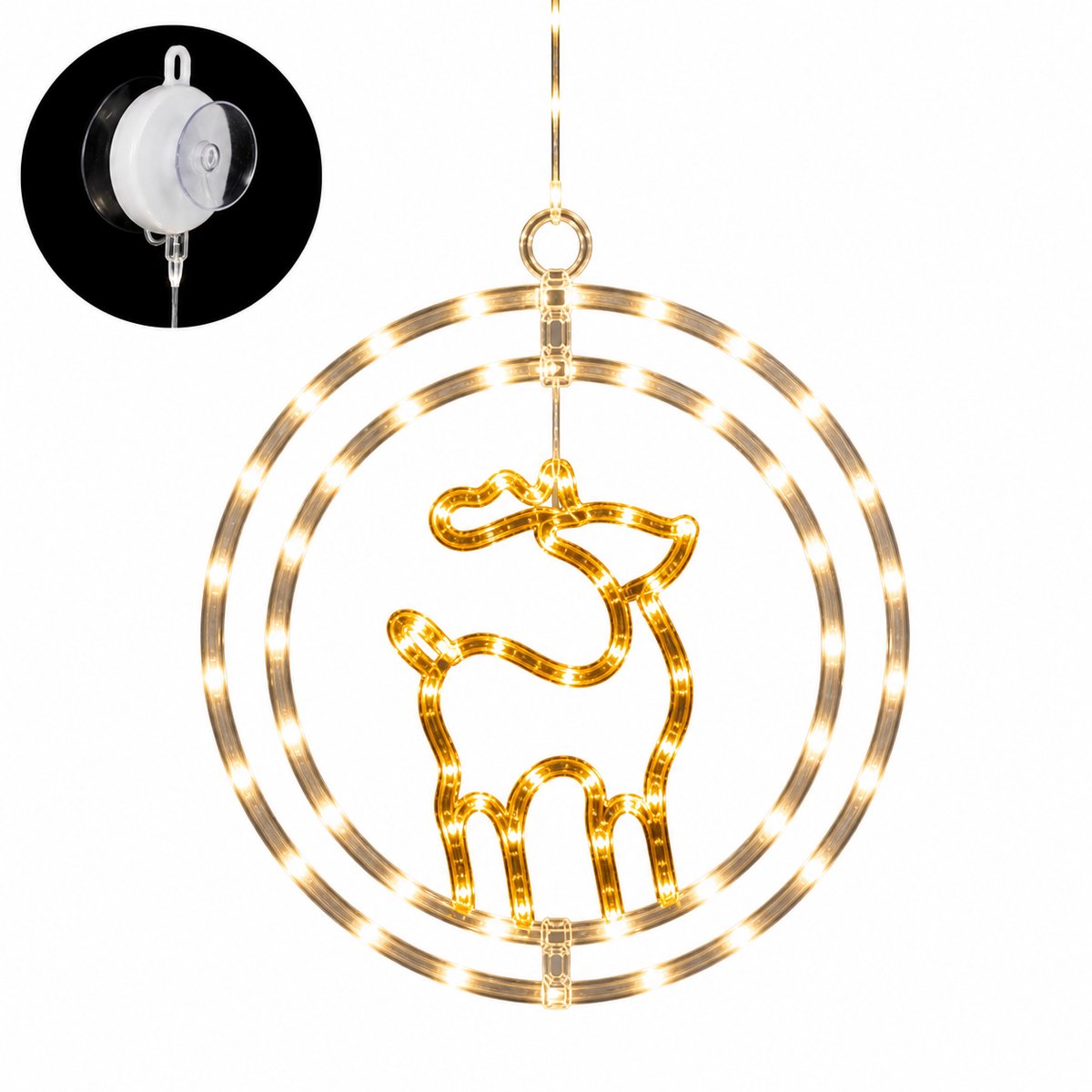 EasyMart LED Kerst Rendier Raamdecoratie 32 cm – 80 LED Knipperfunctie – Batterij – Warm Wit Licht – Kerstverlichting
