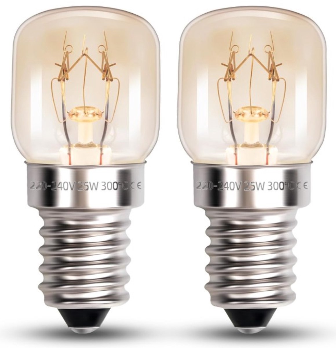 Wakiki - Altijd Handig! - 2X Ovenlamp E14 25W 300°C – Hittebestendig – Helder – Voor Oven & Koelkast