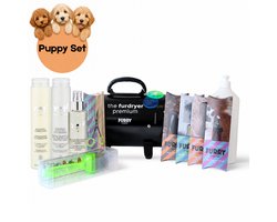 Furry Original® Verzorgingsset voor Puppy - Waterblazer & Hondenfohn met Geluidsdemper - Yuup! Honden Shampoo, Conditioner & Spray Parfum Conditioner + Mengfles - Activet Borstel - Ogen & Potenschaar, 2 Kammen, Nageltang en Ontklitmesje Hond