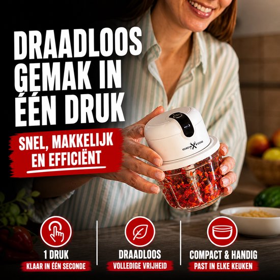 Keukenvriend © - Hakmolen SET - 350 + 250 + 100ML - Hulpje in de keuken - Hakmolen elektrisch - Vaatwasbestendig - USB oplaadbaar - Mini Portable Chopper - Blender - Keukenmachine - Krachtig - Draadloos - Babyvoeding blender van Keuken vriend — afbeelding 2