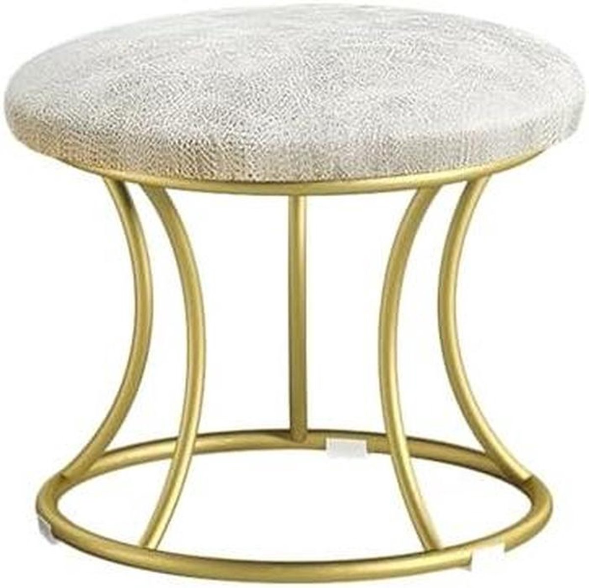 Flanellen Voetenbank - Ronde Poef - Ontspanning Thuis - Goudkleurige Metalen Poten - 30x28 cm - Grijs