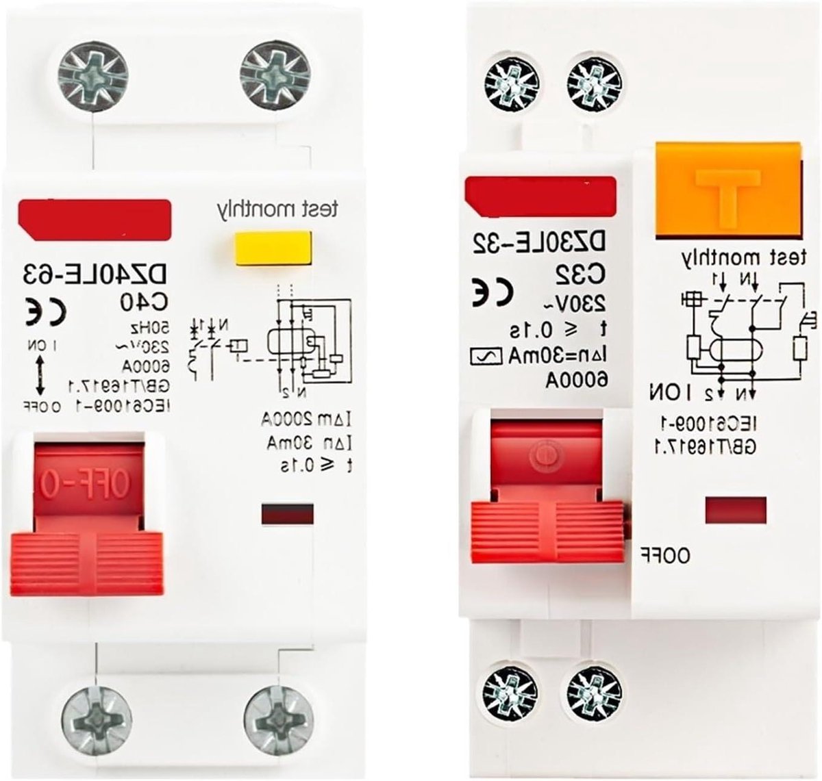 Aardlekschakelaar - Stroomonderbreker RCBO - Elektrische Beveiliging - Over- en Kortsluitbeveiliging - 6-63A - Grijs