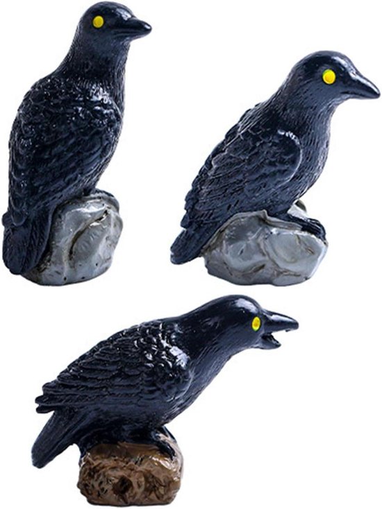 Vogel Beeldjes - Spreeuw Decoratie - Tuin Decoreren - Realistisch Ontwerp - 3 Stuks - Zwart
