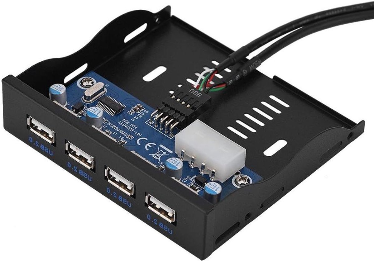 Frontpaneel USB-hub - 4 poorten - Computer uitbreiding - Metaal constructie - 3.5 inch - Zwart