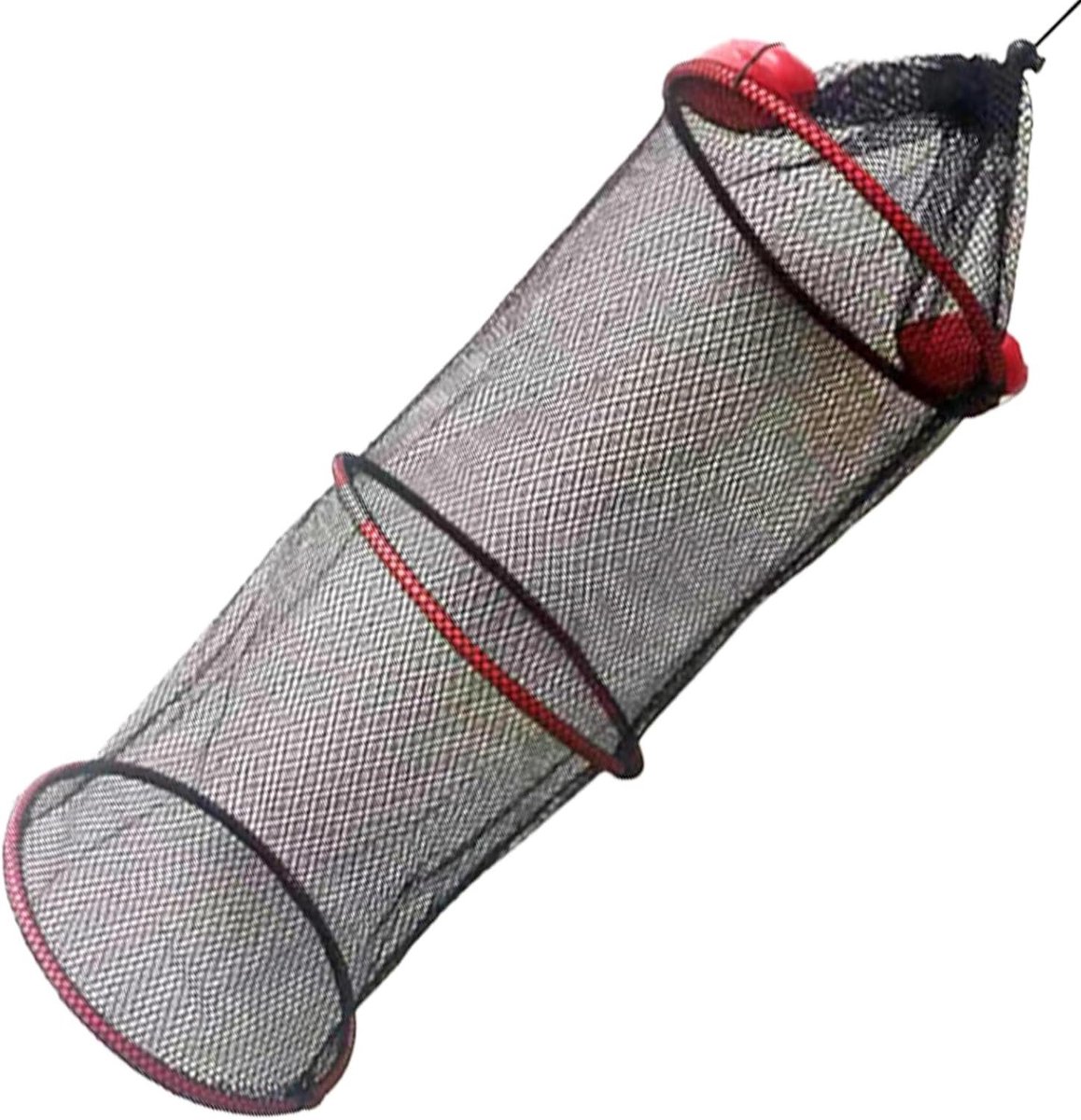 Drijvende vismand - Visnetkooi opvouwbaar - Verse vis bewaren - Sneldrogend nylon gaas - 25 x 60 cm - Zwart