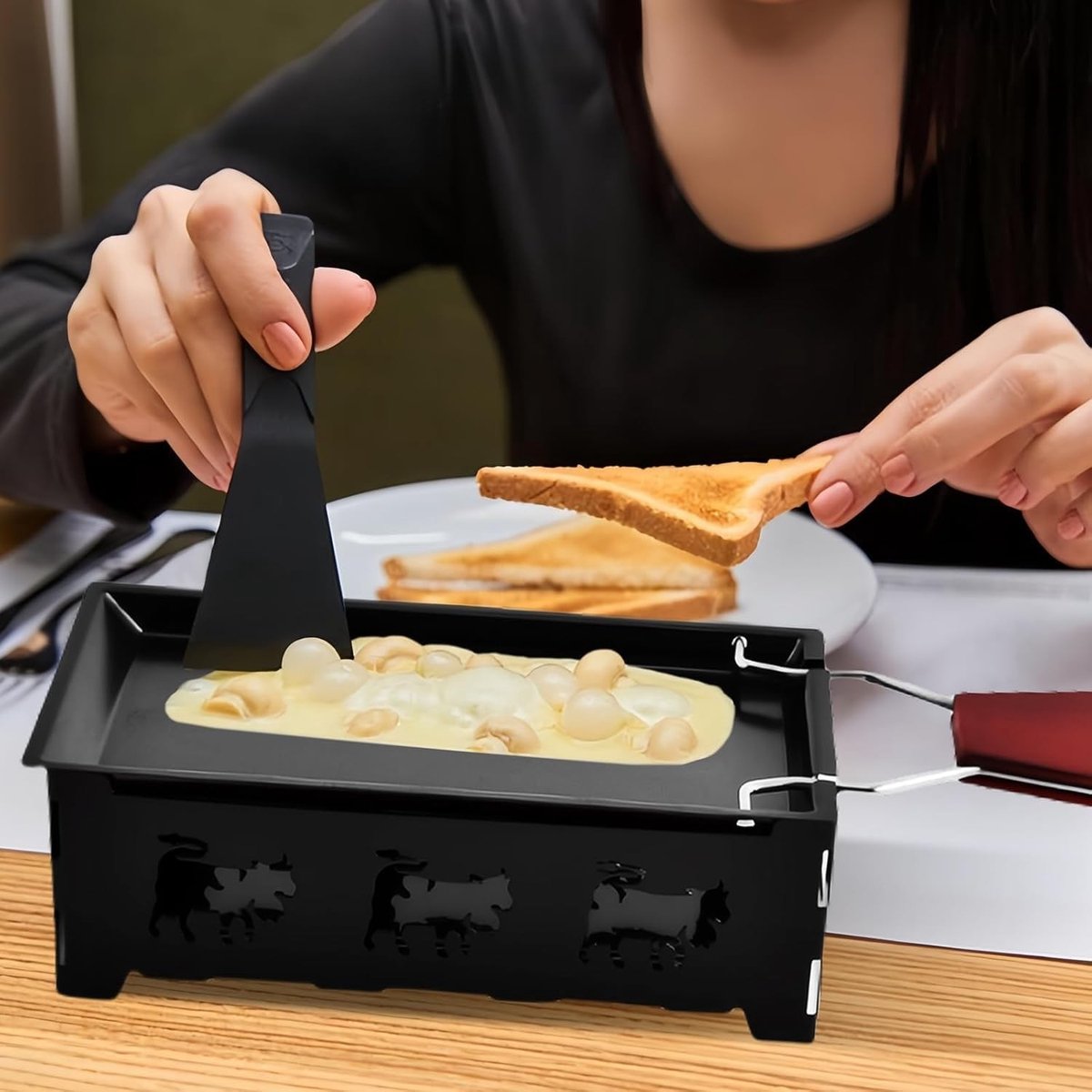 Tyenaza Mini Raclette - Non-Stick Kaas Smelter Grill met Houten Handvat — cadeau in Kookcadeaus - foto 5