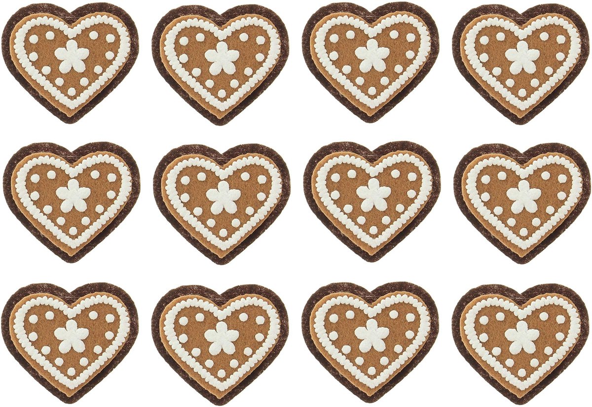 Allecto - Cadeaustickers - Kerstmis - Viltstickers - Peperkoek-hart - Creatieve versiering - Ideaal voor cadeauverpakking - 12-delig