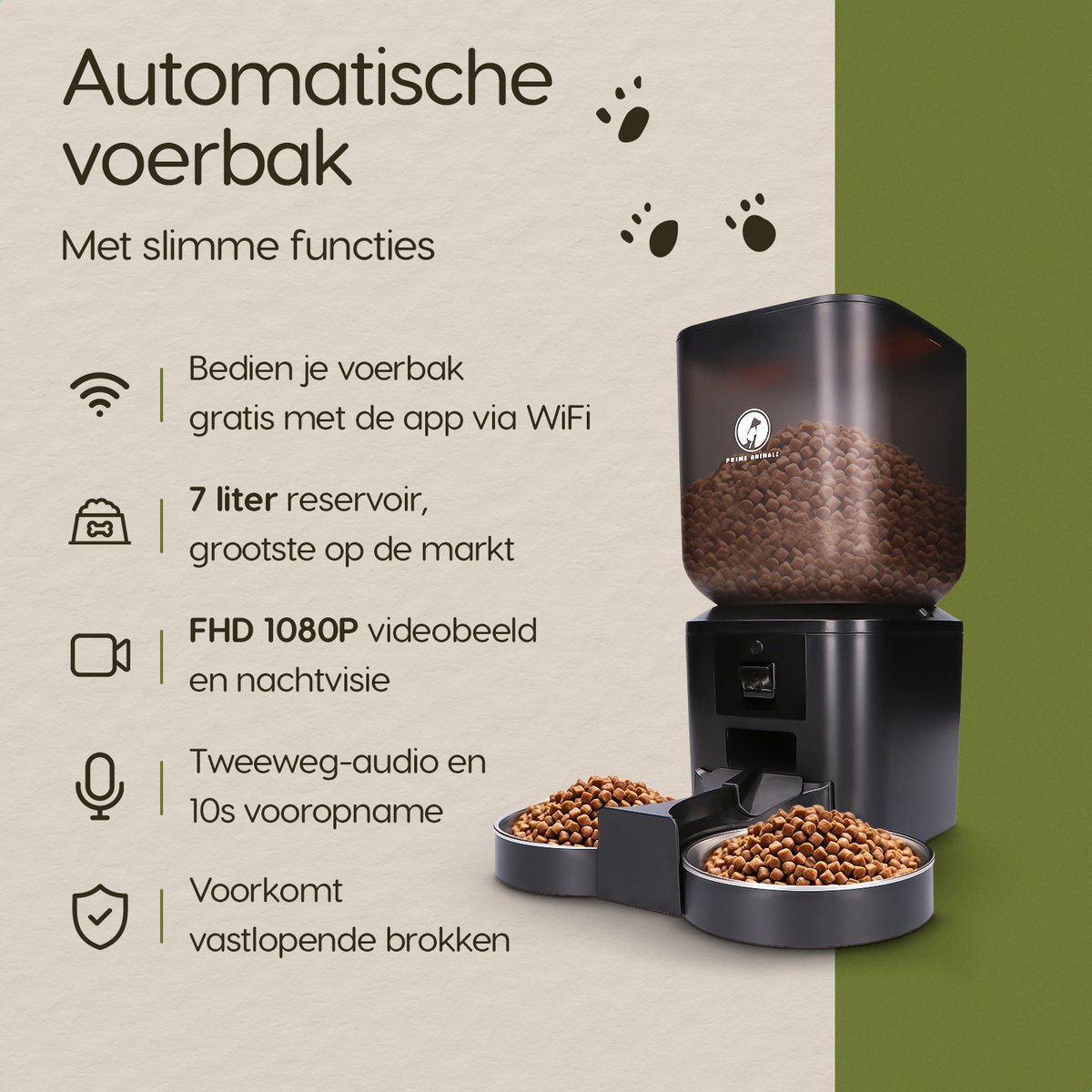 Automatische Voerbak dubbel Premium 7L – Kat en Hond – Slimme Voerdispenser met Camera – Full HD 1080P Night Vision – Two-Way Audio – Voerautomaat met App – RVS Dubbele en Enkele Voerbak – Voor Katten en Honden – Prime AnimalZ – Zwart thumbnail 2