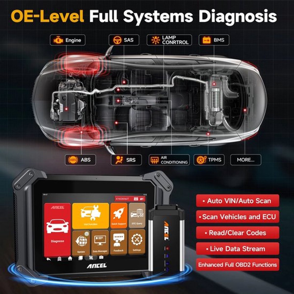 Professionele OBD2 Auto Diagnosetool – Autoscanner – Diagnoseapparaat – Foutcodelezer – Scanner – Bluetooth – 8 Inch Touchscreen