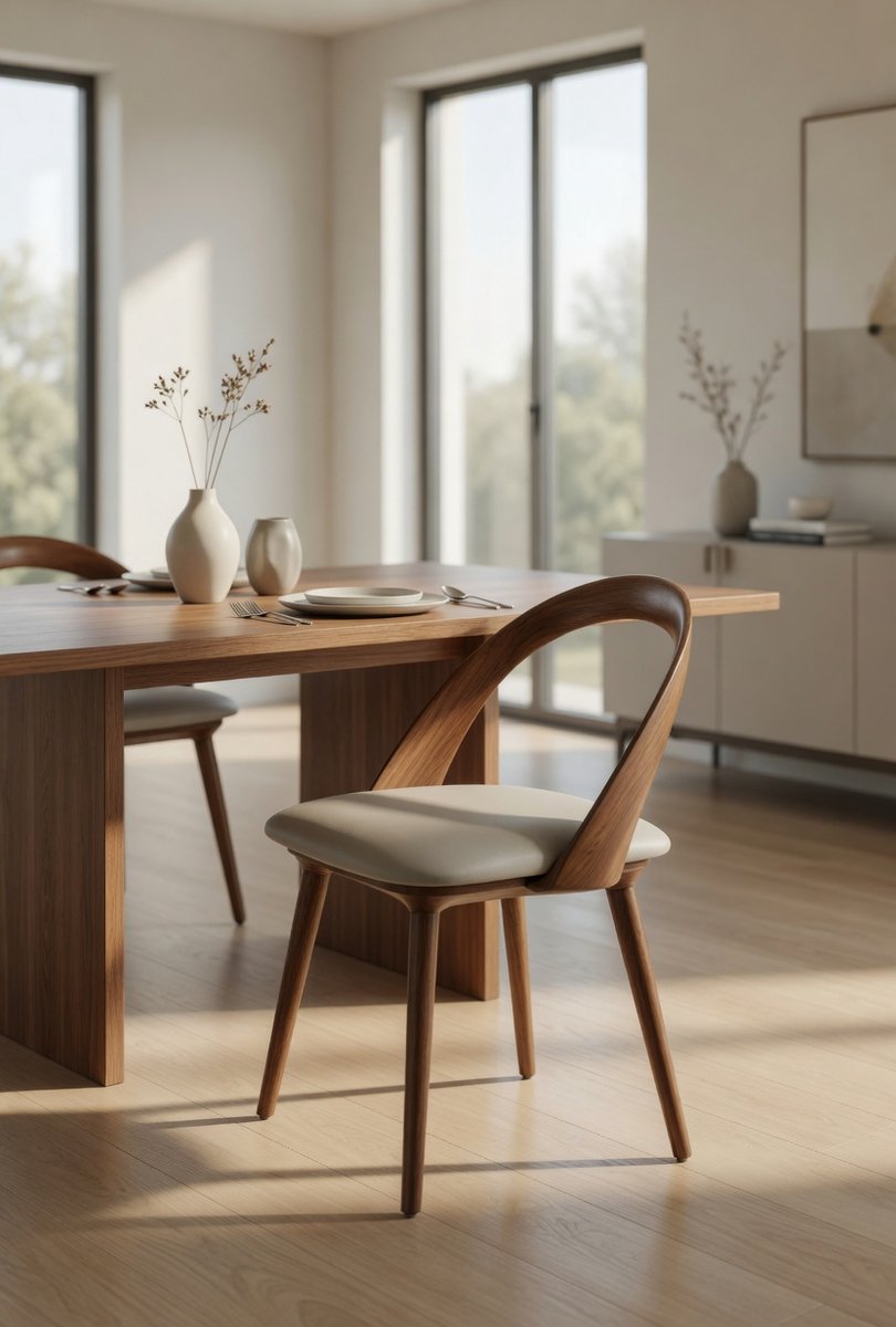 Luxe Design Eetkamerstoel van Kunstleer met Massief Essenhouten Frame – Ergonomische Walnoot Stoel voor Eetkamer, Woonkamer & Kantoor – Premium Hotel Chic Stoel – Ganeey