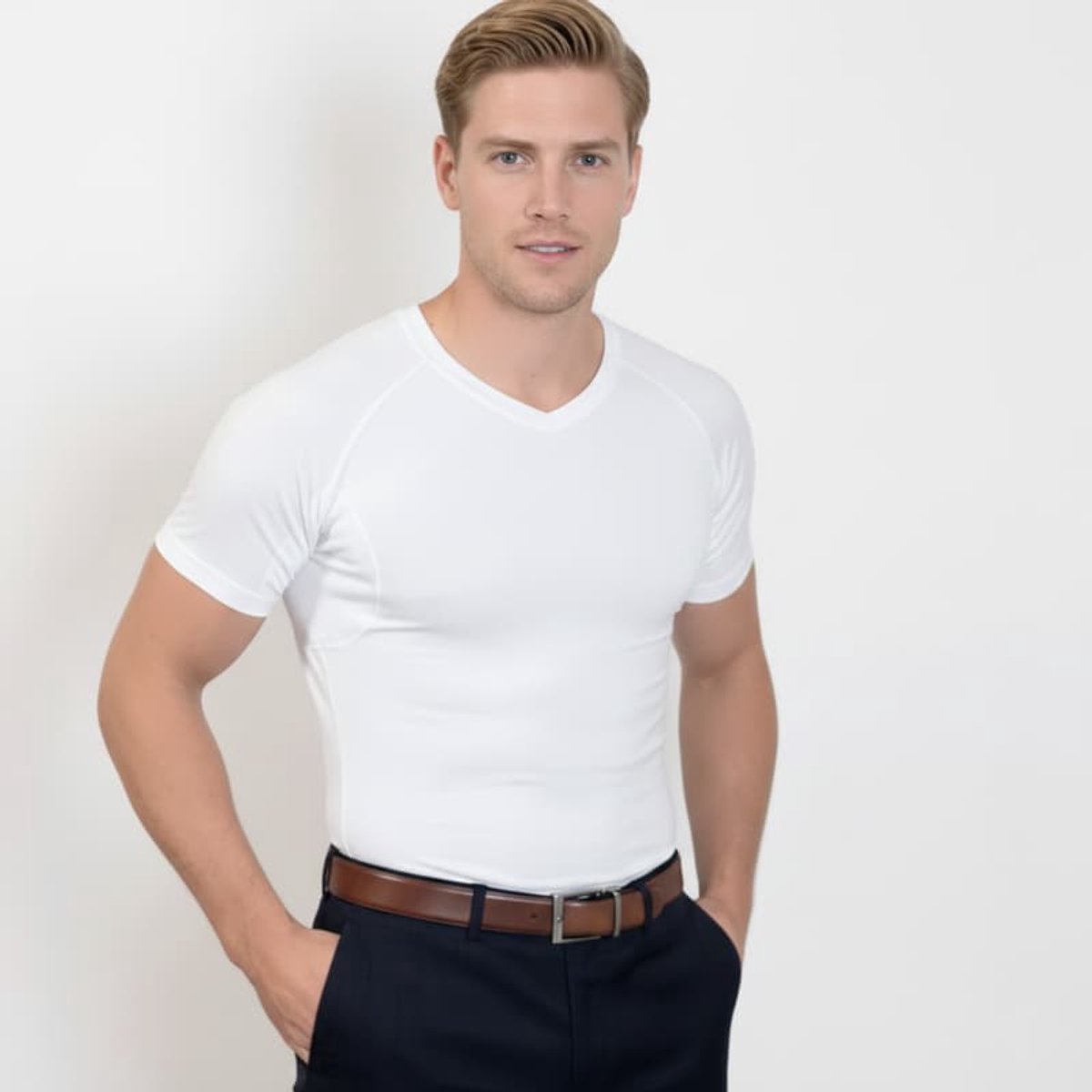 Anti Zweet Shirt Heren - Everstock - Zweetwerend Ondershirt - Wit - V-Hals - Maat M