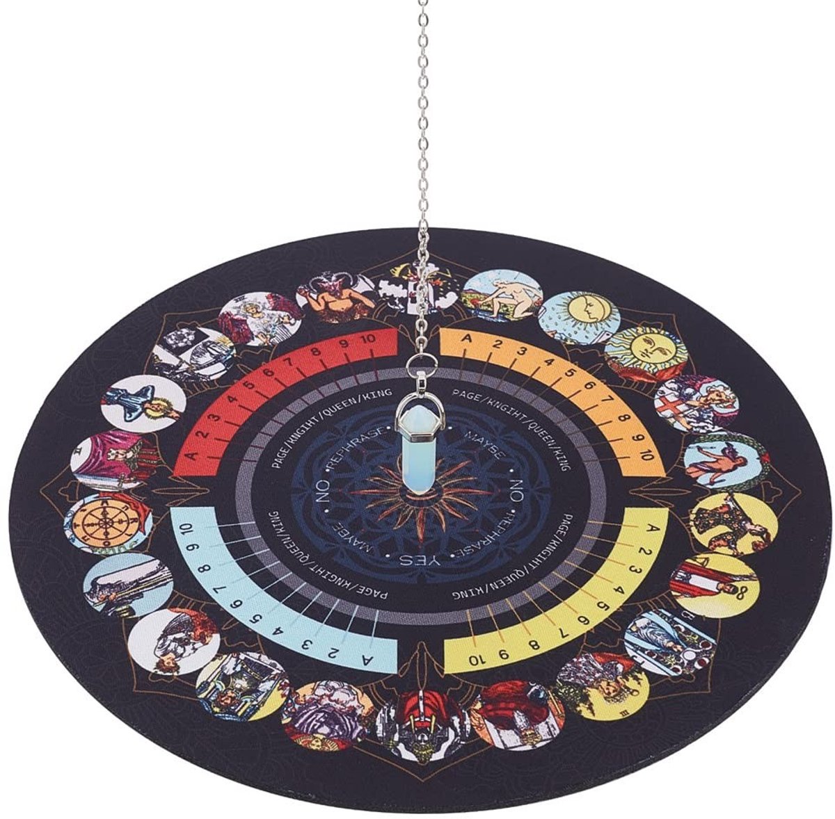 aladdien - Opalite Dowsing Set - Rubber Pendulum Board - Voor Divinatie en Waarzeggerij - Ideaal voor Spirituele Zoektochten - Compleet met Ketting ...