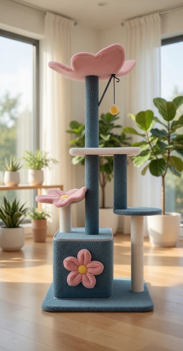 Kattenboom Kattenmeubel Huisdierbenodigdheden Hoge Krabpaal Voor Binnenkatten, Vlinderkattoren, Met Sisal Bedekte Krabpalen, Gezellig Appartement-Ganeey