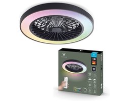 Varin® Plafondventilator met verlichting - Zwart - Tuya Wifi - LED 30W RGBW - Ø 50cm - Super stil - Afstandsbediening smart lamp - Plafondlamp slaapkamer - Plafonniere woonkamer - Plafondlampen - Plafond lamp - Verlichting kinderkamer - Ventilator