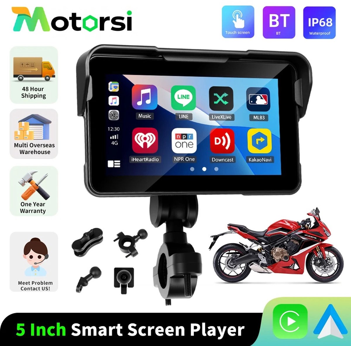 Archi CarPlay motorfiets navigator – Navigatie - 5 Inch display – Waterdicht – Bandenspanningsmonitor ondersteuning