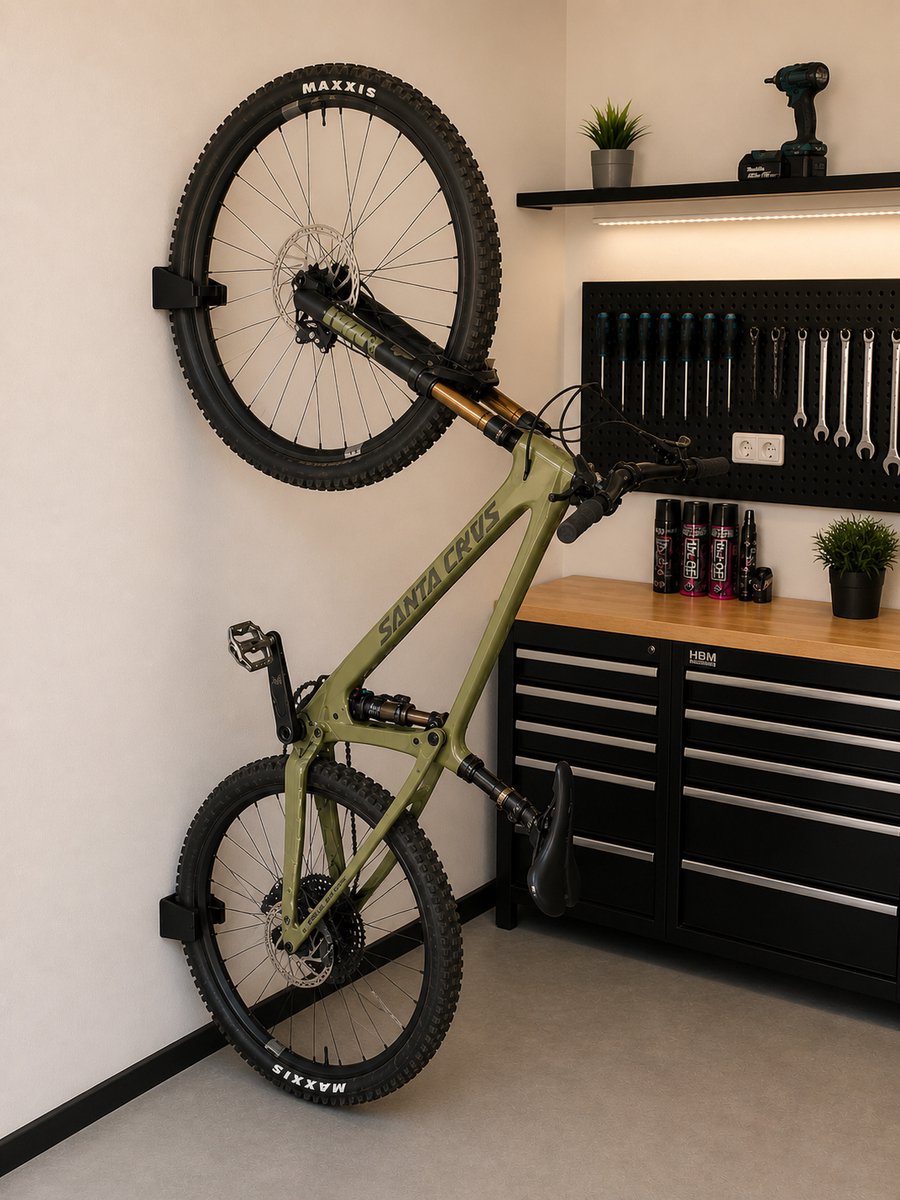 T3D Fiets Ophangsysteem - Fiets Muurbeugel – Fiets Haak Wandmontage - Fiets Ophangbeugel Mountainbike en racefiets - tot 6,1 cm Bandbreedte - Zwart